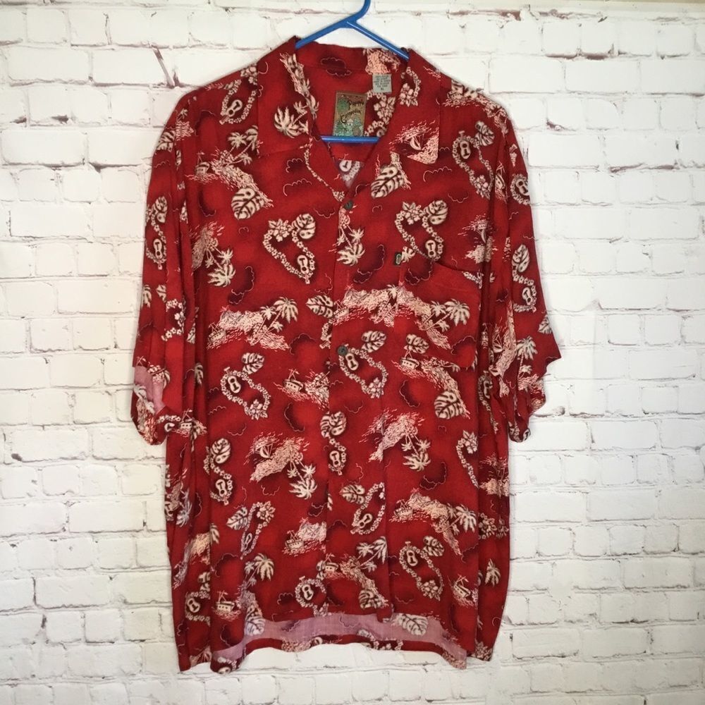 Vtg PINEAPPLE CONNECTION Hawaiian‎ Tropical Red Shirt Size XL